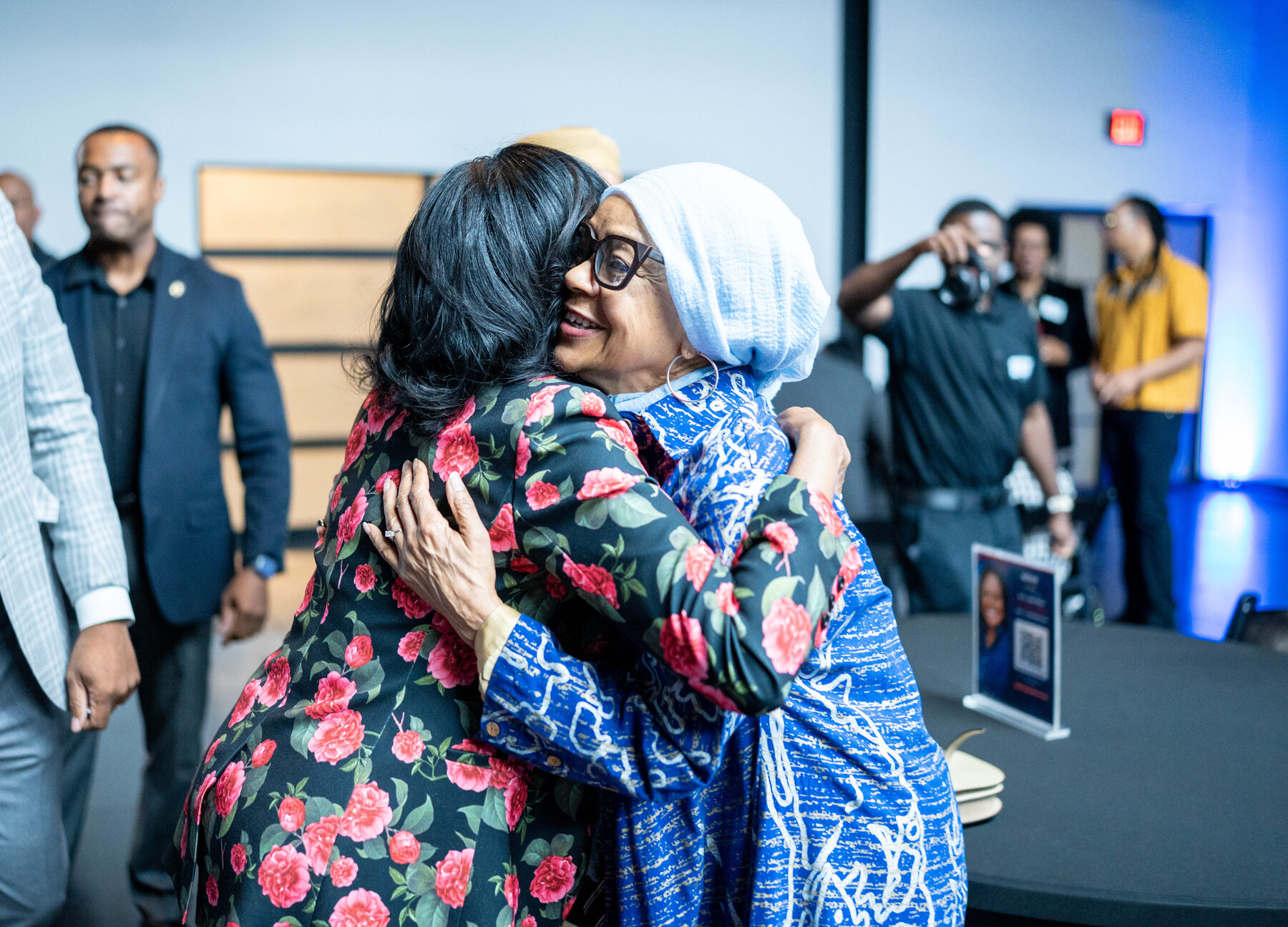 A warm greeting at the fundraiser